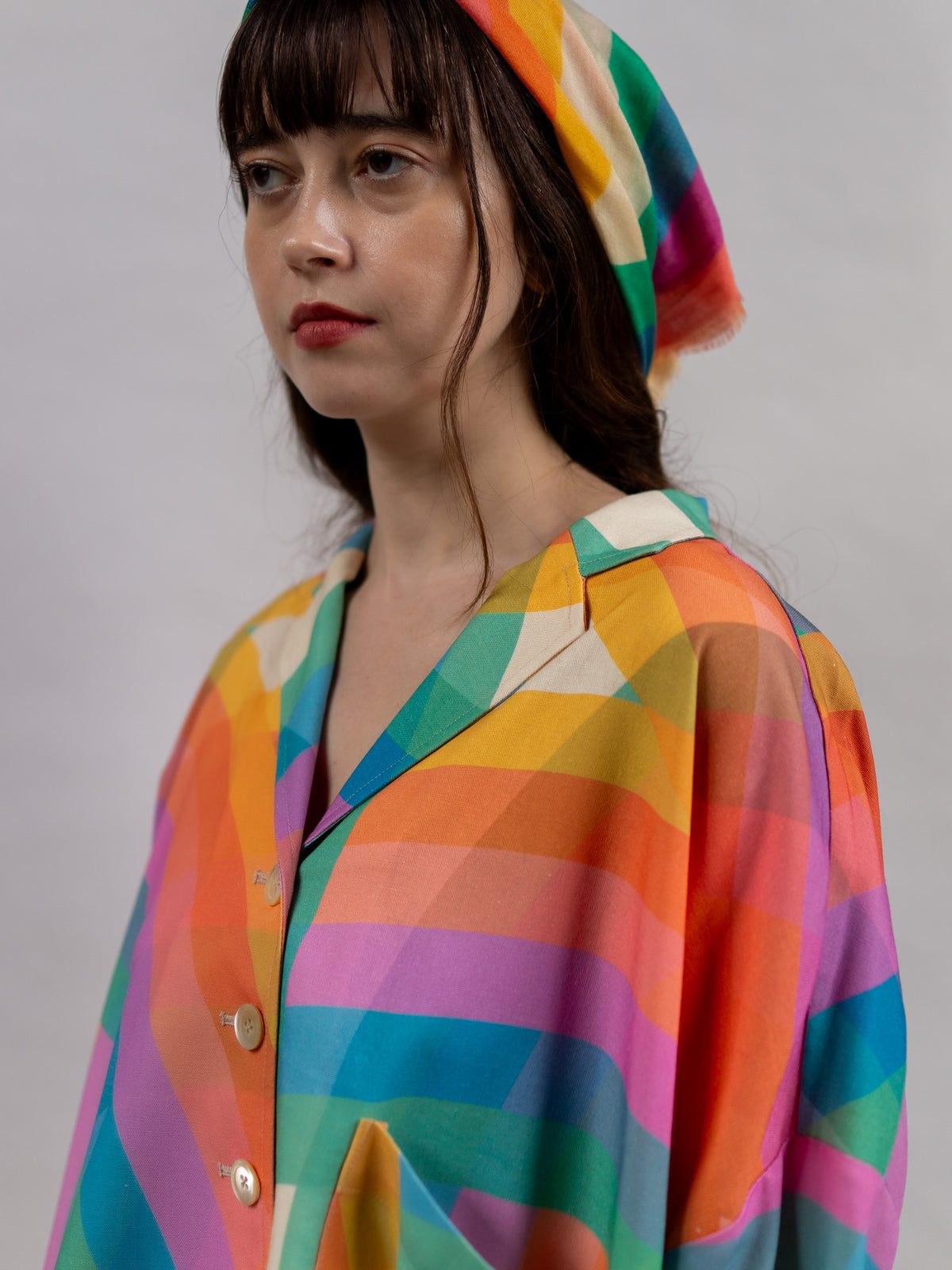 Silk Wool Square Scarf Rainbow My Store