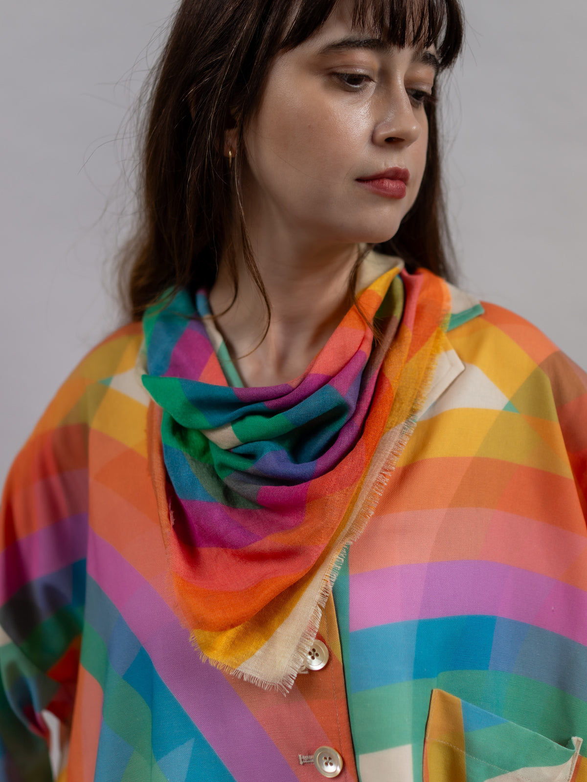 Silk Wool Square Scarf Rainbow My Store