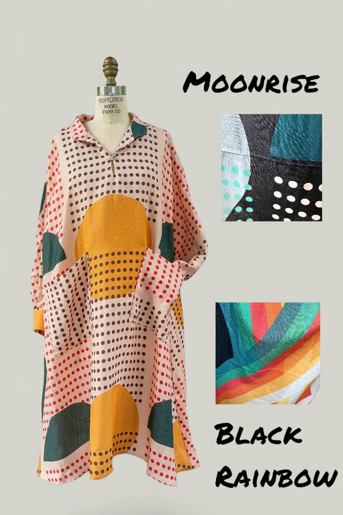 Margrethe Dress in Black Rainbow and Moonrise PRE-ORDER