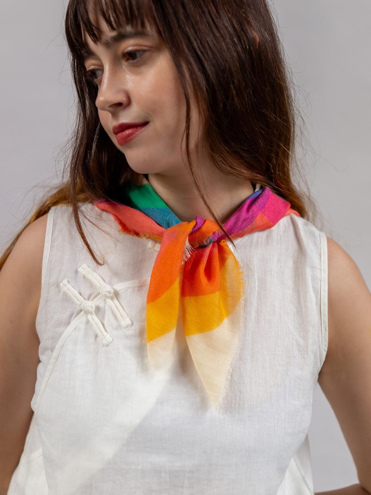 Silk Wool Square Scarf Rainbow My Store